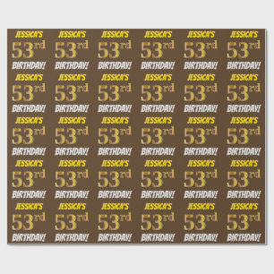 Brown, Faux/Imitation Guld, "53:e BIRTHDAY" Presentpapper