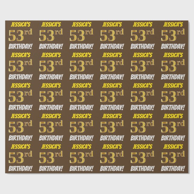 Brown, Faux/Imitation Guld, "53:e BIRTHDAY" Presentpapper (Platt)