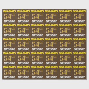 Brown, Faux/Imitation Guld, "54:e BIRTHDAY" Presentpapper