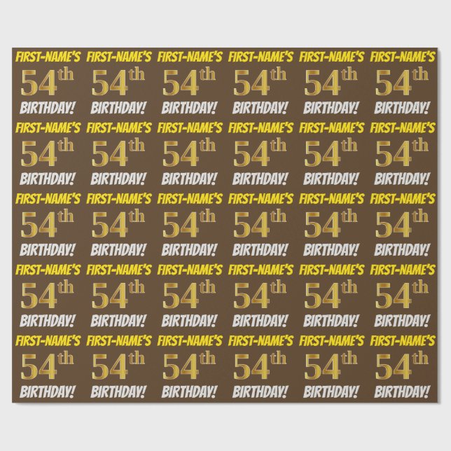 Brown, Faux/Imitation Guld, "54:e BIRTHDAY" Presentpapper (Platt)