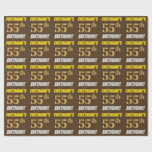 Brown, Faux/Imitation Guld, ’55 BIRTHDAY’ Presentpapper (Platt)