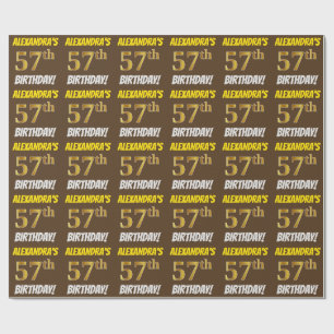 Brown, Faux/Imitation Guld, "57:e BIRTHDAY" Presentpapper