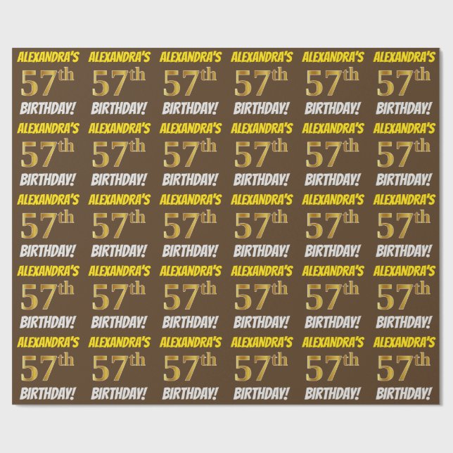 Brown, Faux/Imitation Guld, "57:e BIRTHDAY" Presentpapper (Platt)