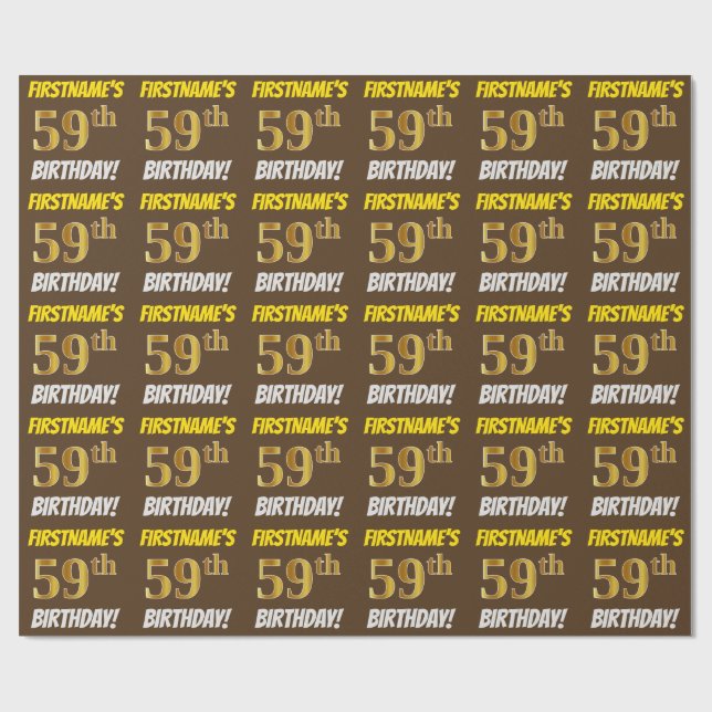 Brown, Faux/Imitation Guld, "59:e BIRTHDAY" Presentpapper (Platt)