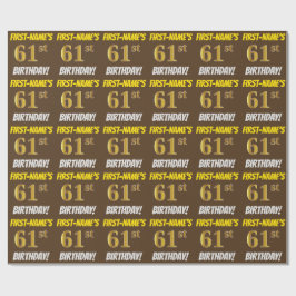 Brown, Faux/Imitation Guld, "61:a BIRTHDAY" Presentpapper