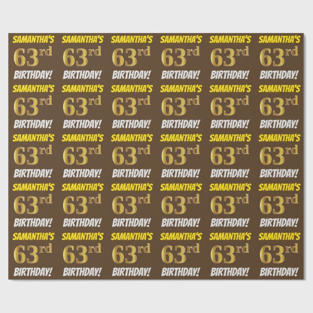 Brown, Faux/Imitation Guld, "63:e BIRTHDAY" Presentpapper (Platt)