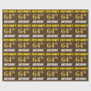 Brown, Faux/Imitation Guld, "64:e BIRTHDAY" Presentpapper