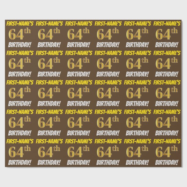 Brown, Faux/Imitation Guld, "64:e BIRTHDAY" Presentpapper (Platt)