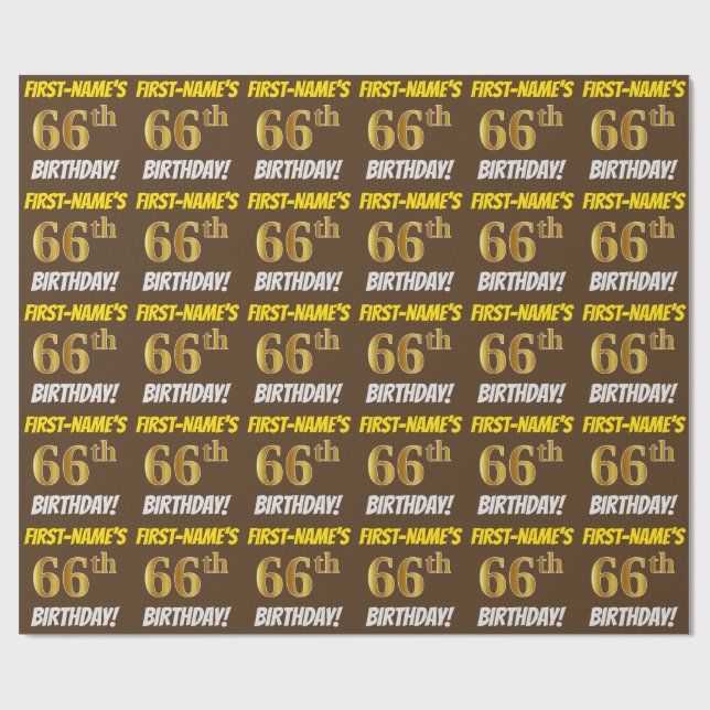 Brown, Faux/Imitation Guld, "66:e BIRTHDAY" Presentpapper (Platt)