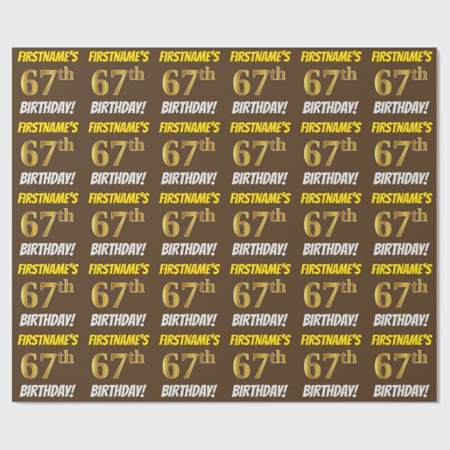 Brown, Faux/Imitation Guld, "67:e BIRTHDAY" Presentpapper (Platt)
