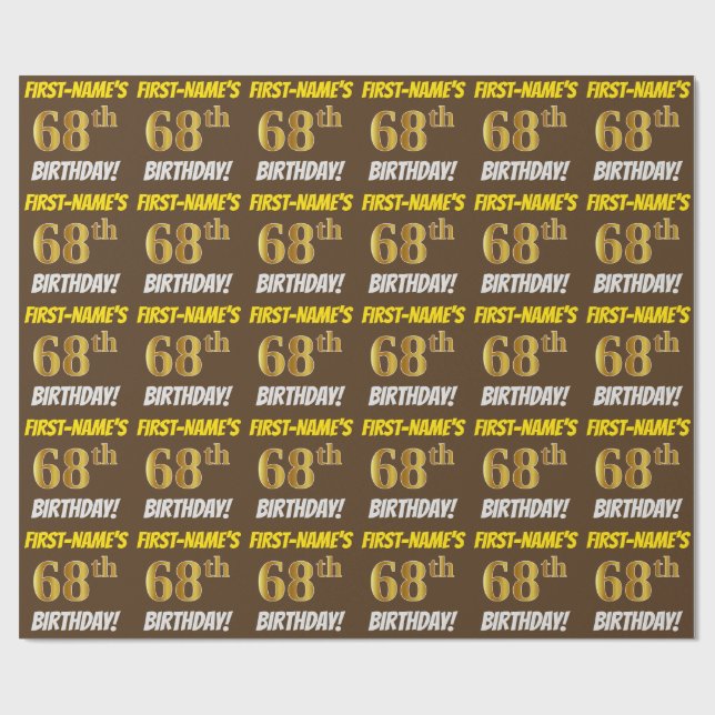 Brown, Faux/Imitation Guld, "68:e BIRTHDAY" Presentpapper (Platt)