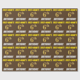 Brown, Faux/Imitation Guld, "6e BIRTHDAY" Presentpapper