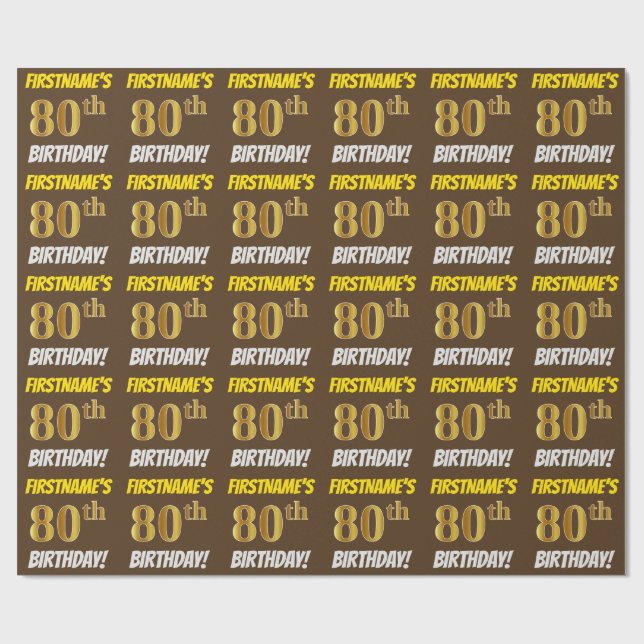 Brown, Faux/Imitation Guld, ’80 BIRTHDAY’ Presentpapper (Platt)