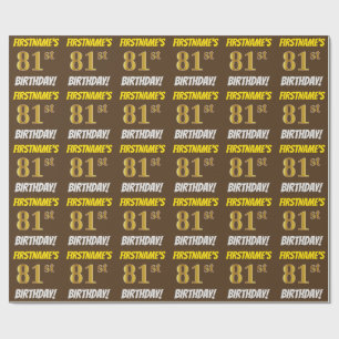 Brown, Faux/Imitation Guld, "81:a BIRTHDAY" Presentpapper