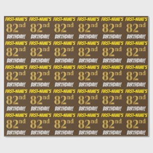 Brown, Faux/Imitation Guld, "82:a BIRTHDAY" Presentpapper
