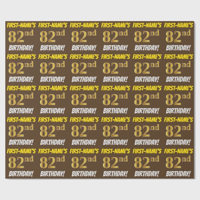 Brown, Faux/Imitation Guld, "82:a BIRTHDAY" Presentpapper (Platt)