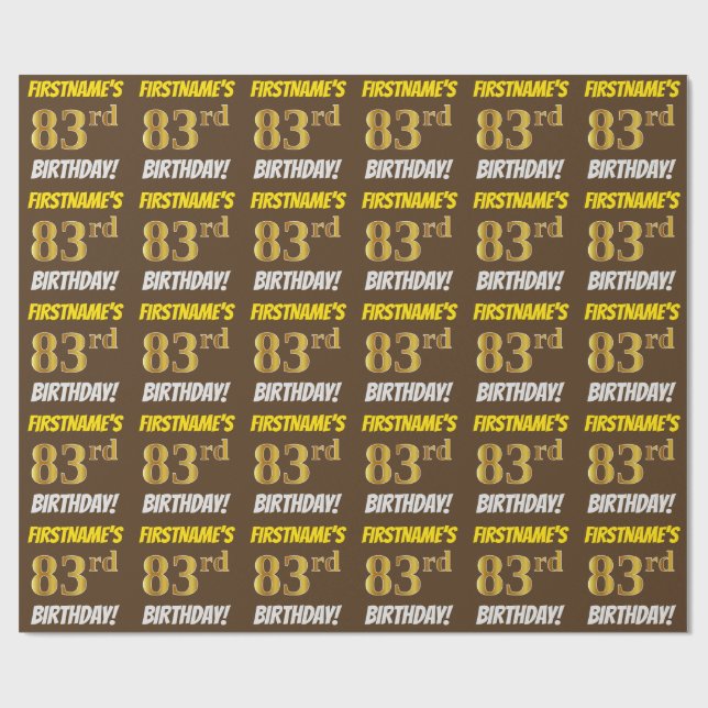 Brown, Faux/Imitation Guld, "83:e BIRTHDAY" Presentpapper (Platt)
