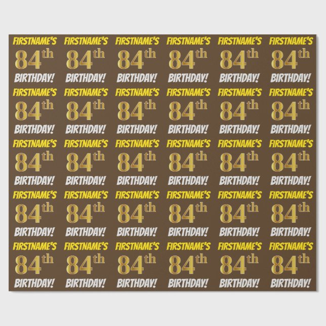 Brown, Faux/Imitation Guld, "84:e BIRTHDAY" Presentpapper (Platt)