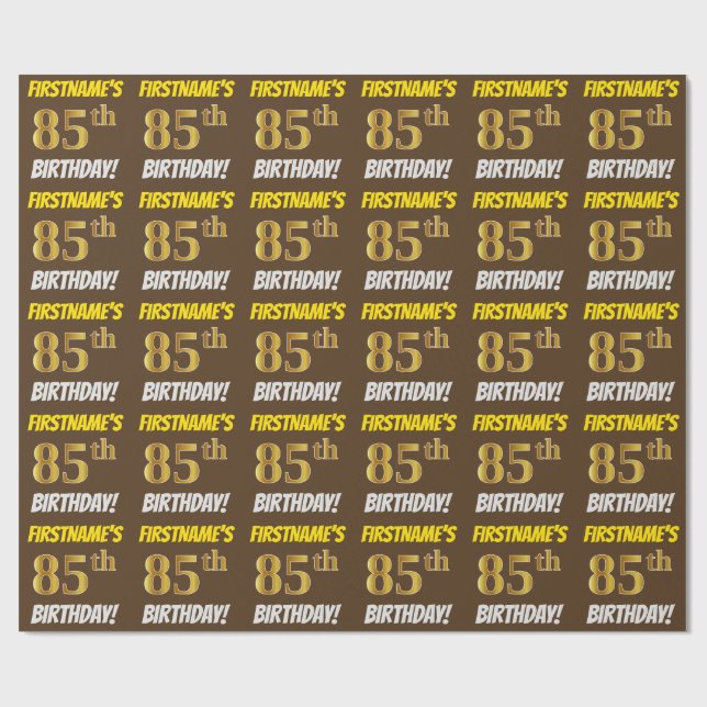Brown, Faux/Imitation Guld, ’85 BIRTHDAY’ Presentpapper (Platt)