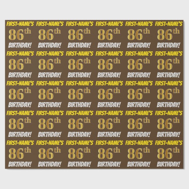 Brown, Faux/Imitation Guld, "86:e BIRTHDAY" Presentpapper (Platt)
