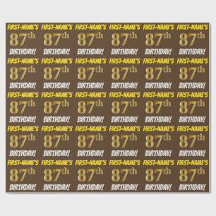 Brown, Faux/Imitation Guld, "87:e BIRTHDAY" Presentpapper
