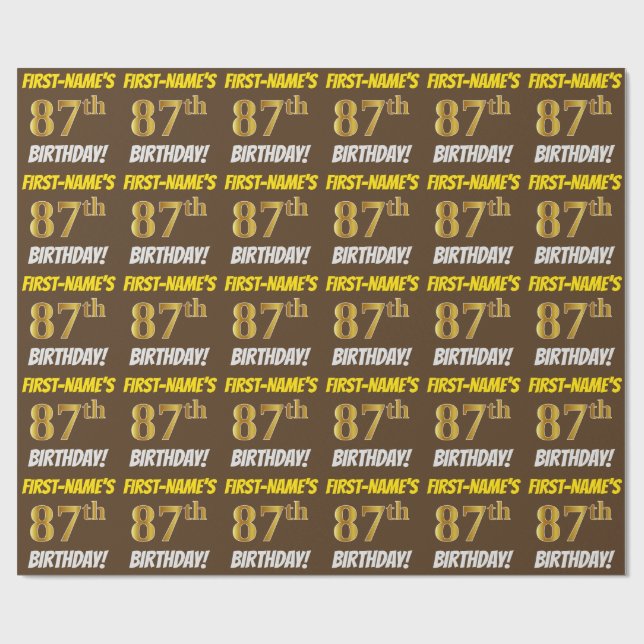 Brown, Faux/Imitation Guld, "87:e BIRTHDAY" Presentpapper (Platt)