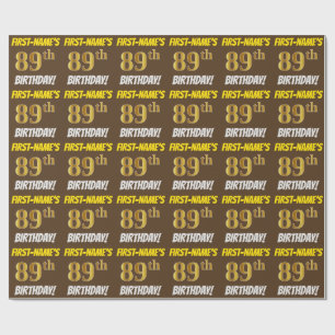 Brown, Faux/Imitation Guld, "89:e BIRTHDAY" Presentpapper