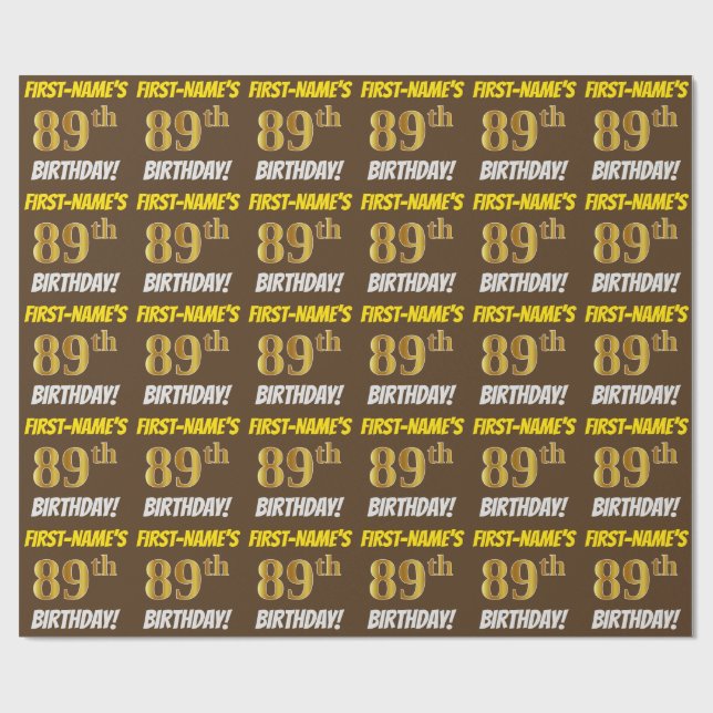 Brown, Faux/Imitation Guld, "89:e BIRTHDAY" Presentpapper (Platt)