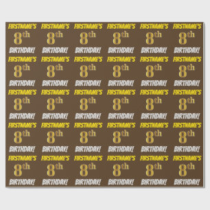 Brown, Faux/Imitation Guld, ’8th BIRTHDAY’ Presentpapper