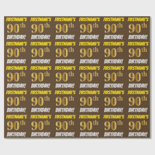 Brown, Faux/Imitation Guld, "90:e BIRTHDAY" Presentpapper