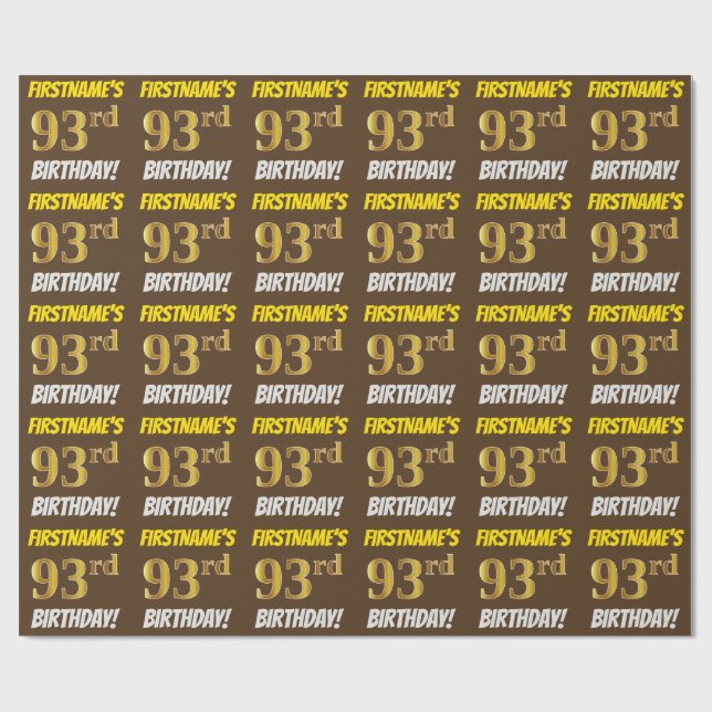 Brown, Faux/Imitation Guld, 93:e BIRTHDAY Presentpapper (Platt)