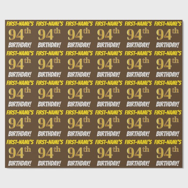 Brown, Faux/Imitation Guld, 94:e BIRTHDAY Presentpapper (Platt)