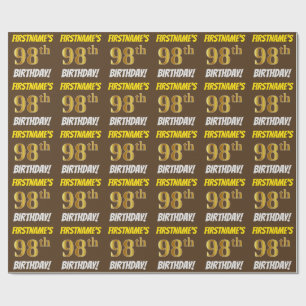 Brown, Faux/Imitation Guld, 98:e BIRTHDAY Presentpapper