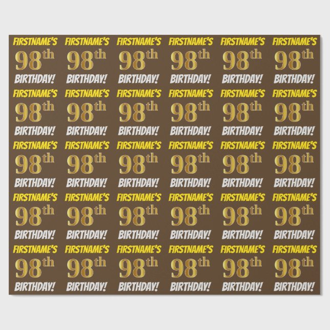 Brown, Faux/Imitation Guld, 98:e BIRTHDAY Presentpapper (Platt)