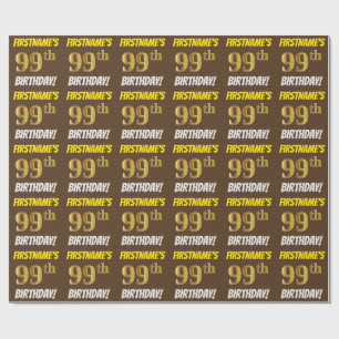 Brown, Faux/Imitation Guld, "99th BIRTHDAY" Presentpapper