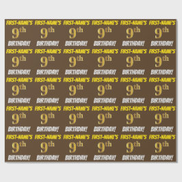 Brown, Faux/Imitation Guld, "9th BIRTHDAY" Presentpapper