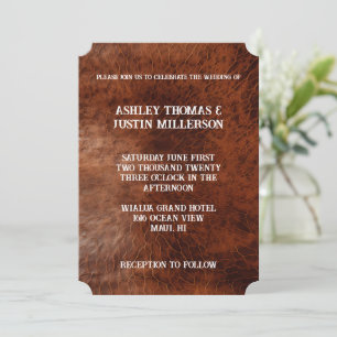 Brown Faux Leather Bröllop Inbjudningar