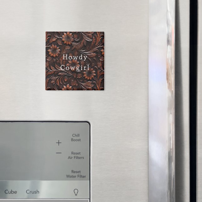 Brown Faux Leather Cowgirl Blommigt Magnet (In Situ (Fridge))