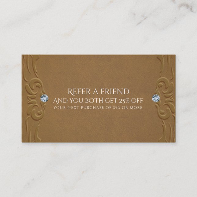 Brown Faux Leather & Diamonds Glam Rustic Rabattkort (Framsida)