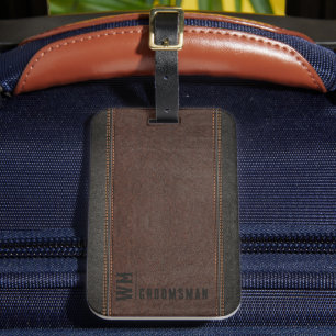 Brown Faux Leather Monogram Groomsman Gift Bagagebricka