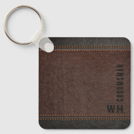 Brown Faux Leather Monogram Groomsman Gift Nyckelring