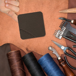Brown Faux Leather Upholstoppning Fyrkantigt Klistermärke