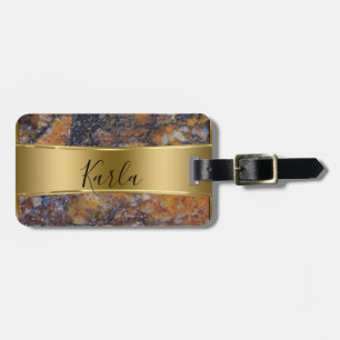 Brown Faux Marble & Metallic Guld Bagagebricka
