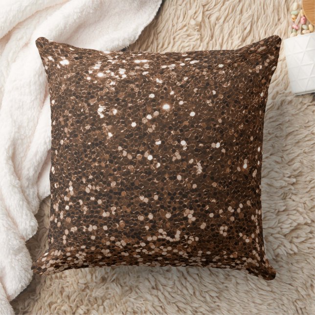 Brown Faux Sequin Glitter Dekorativ kudde (Filt)