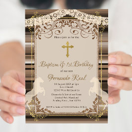 Brown Fiesta Baptism Kor och första födelsedagen Inbjudningar