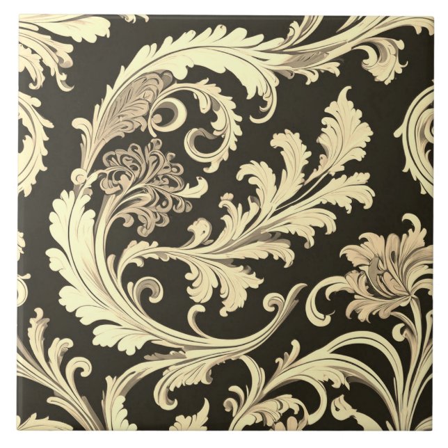 Brown Fleur Antique Mönster Kakelplatta (Framsidan)