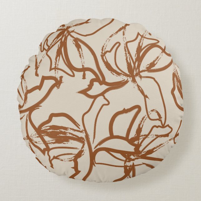 Brown Floral brush strokes seamless pattern backgr Rund Kudde (Framsidan)