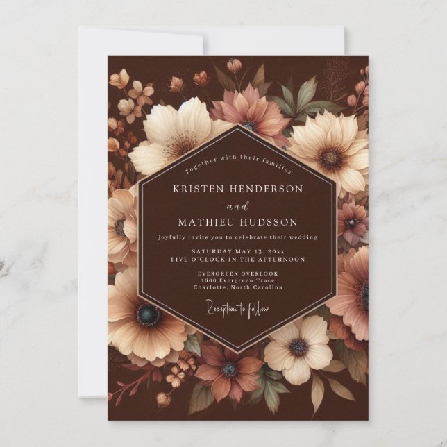 Brown Floral Enchantment Wedding Inbjudningar (Framsida)
