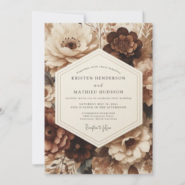 Brown Floral Opulent Wedding Inbjudningar (Framsida)