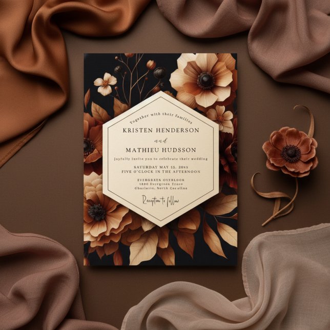 Brown Floral Opulent Wedding Inbjudningar (Skapare uppladdad)